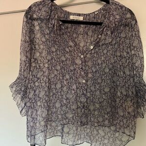 DOEN BLUE SHEER FLORAL BLOUSE